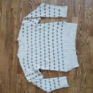 (M) Moth Anthropologie Cozy Knit Sweater Soft Silver & Rainbow Details